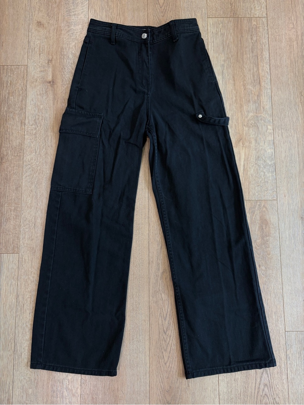 Adika Black High Rise Wide Leg Utility Carpenter Jeans Pants M